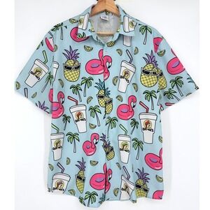 Buc-ees Tropical Hawaiian Summer Button Up Short Sleeve Shirt Sz M Beaver Print